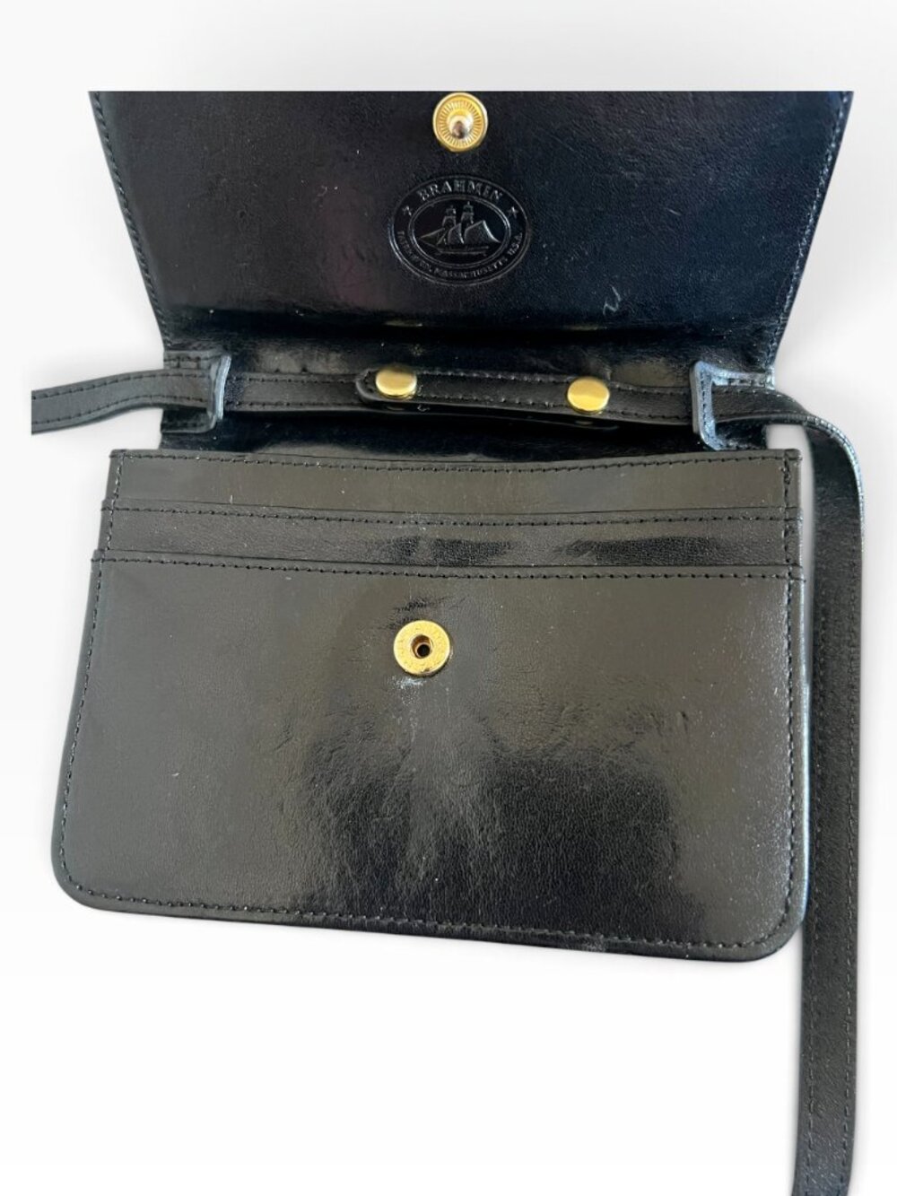 BRAHMIN Leather Mini Crossbody Purse In Black & Brown - Picture 4 of 11